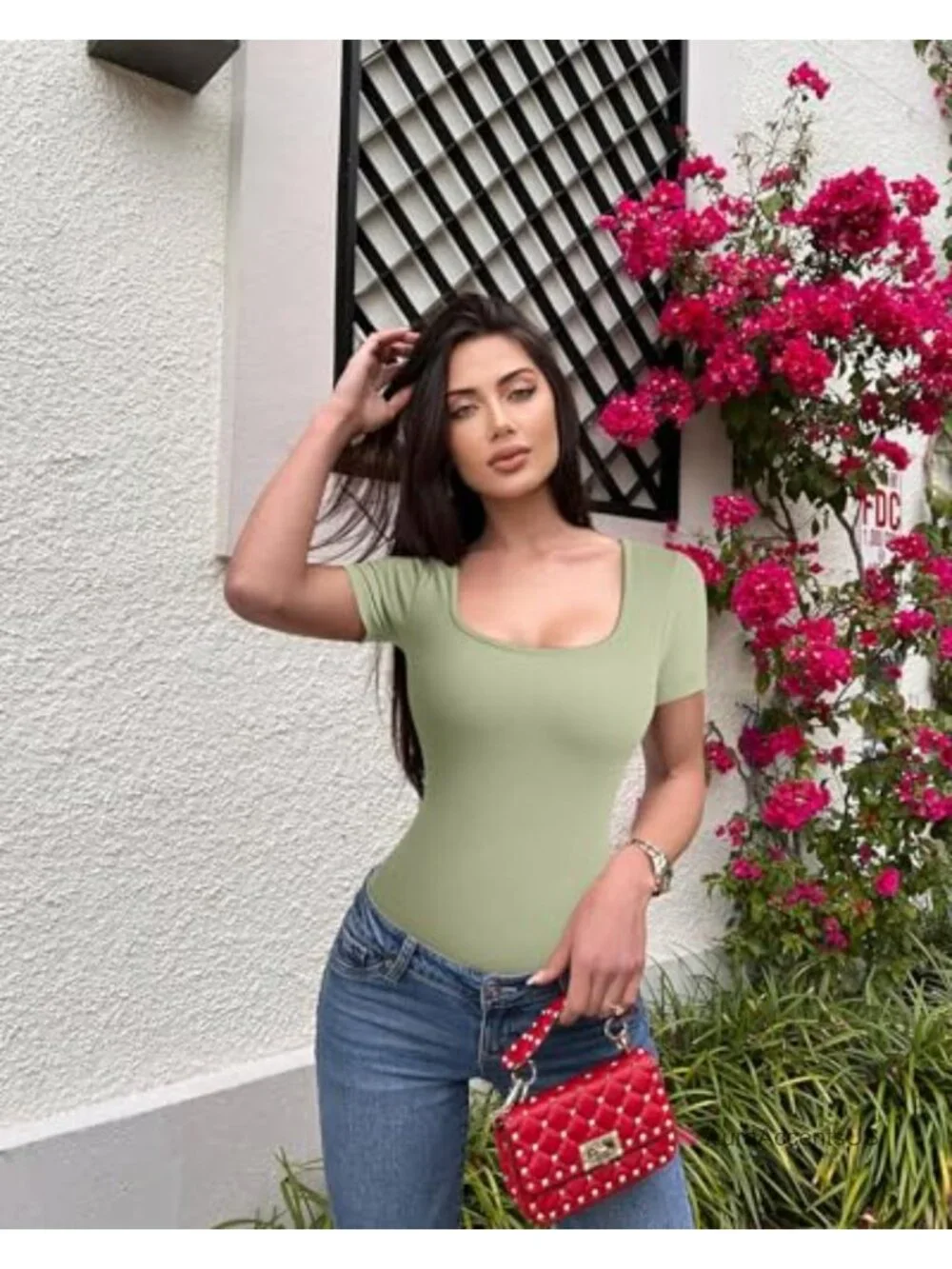 2pk Ribbed Square Neck Bodysuits Sexy Short Sleeve Snap Button